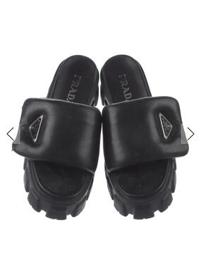 PRADA Padded Napa Leather Platform Slides